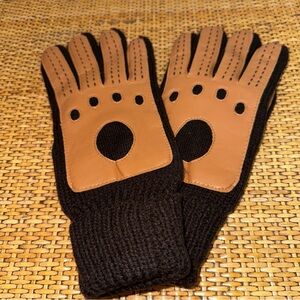 Vintage English Village Adults 100% Acrylic Gloves Faux Leather Brown Driving